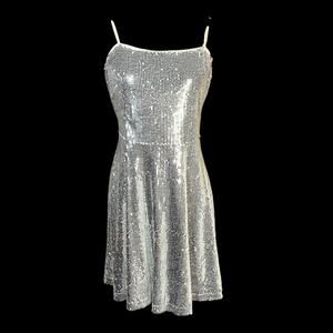 Silver Sequin Party Dress Large